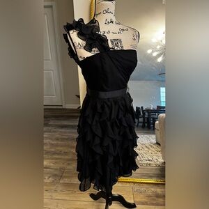 White House Black Market Black One-Shoulder Ruffle Dress